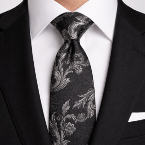 Corbata negra con brocado plata de diseño elegante para hombre ideal para bodas y eventos formales