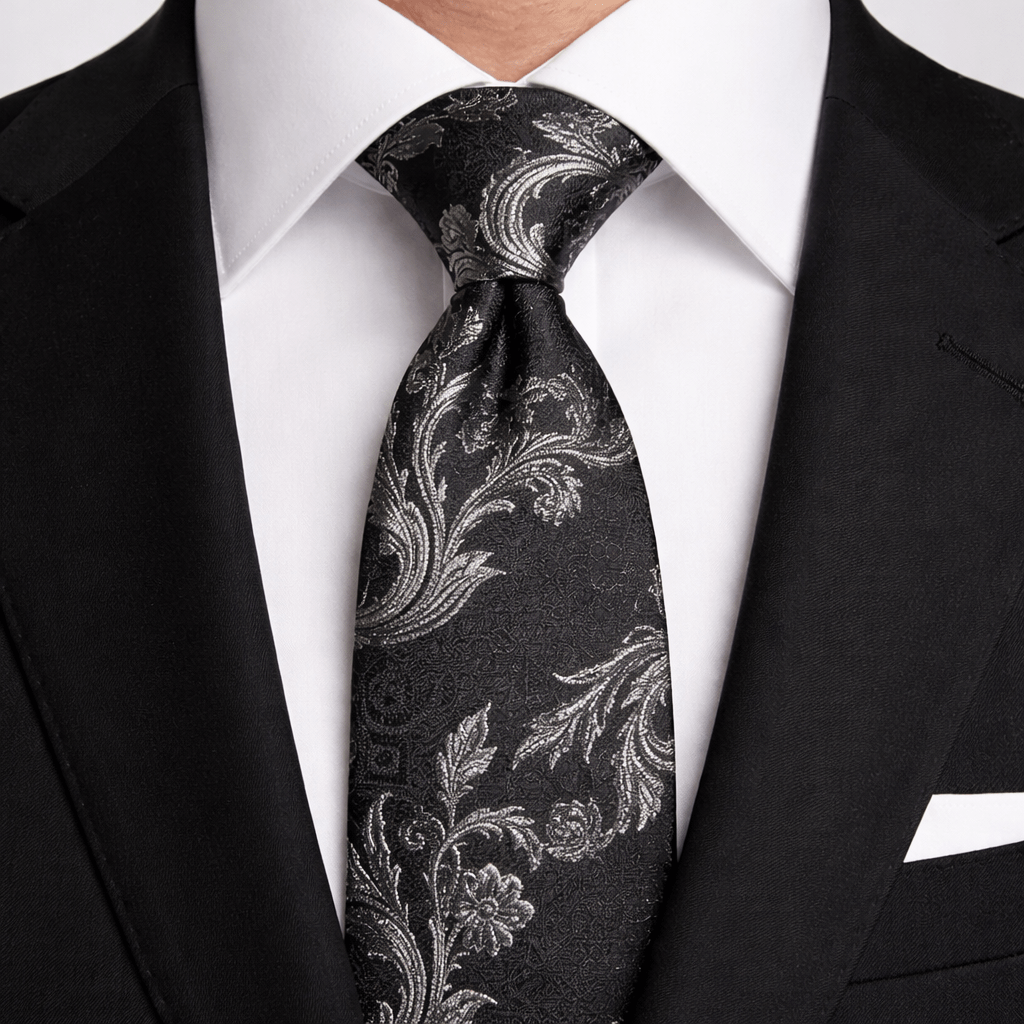 Corbata negra con brocado plata de diseño elegante para hombre ideal para bodas y eventos formales