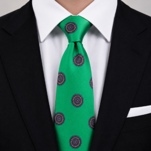 Corbata verde elegante para hombre con estampado circular ideal para bodas y traje formal