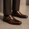 Zapato de Vestir Hombre Marrón Bronce en Piel sin Cordones