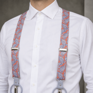 Tirantes de hombre cachemir coral y azul con sistema botón y pinza elegantes para boda
