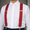 Tirantes de hombre rojos con estampado de bicicletas azules elegantes para boda y ceremonia