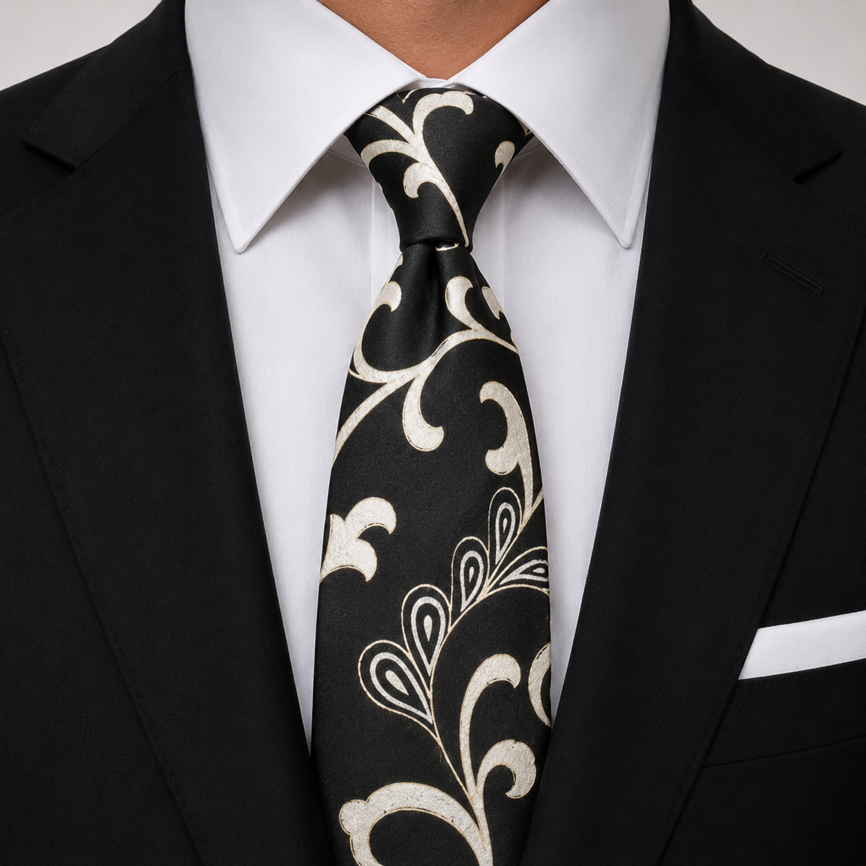 Corbata negra elegante para hombre con diseño floral ideal para bodas y traje formal