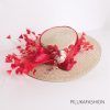 SOMBRERO DE PAJA ROJO CON FLORES Y PLUMAS