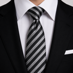 Corbata negra con rayas diagonales plateadas elegante para hombre ideal para bodas y traje formal
