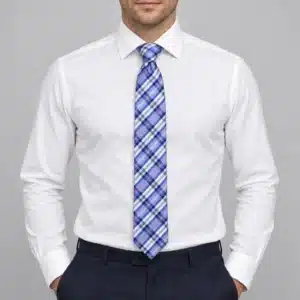 Corbata azul de cuadros con detalles blancos y rosas para hombre