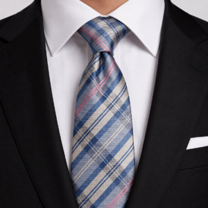 Corbata de hombre con cuadros azul claro y beige elegante ideal para bodas y traje formal