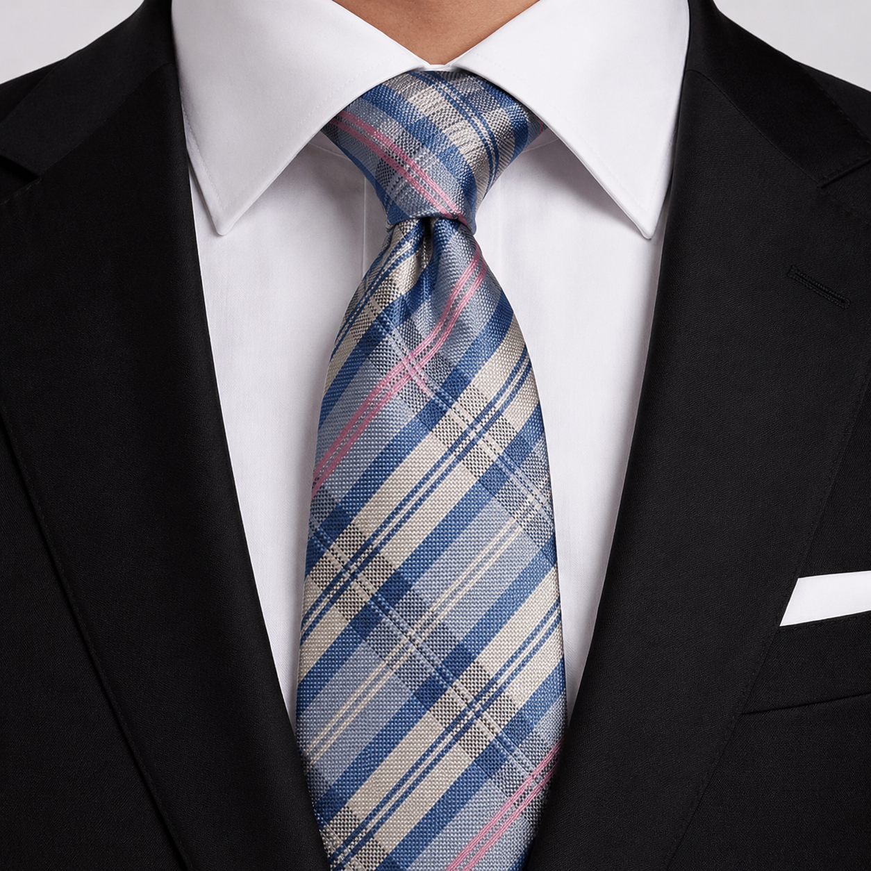 Corbata de hombre con cuadros azul claro y beige elegante ideal para bodas y traje formal