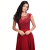 Vestido largo granate elegante para invitada de boda con encaje bordado y falda fluida