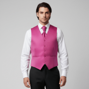 Chaleco de ceremonia para hombre color fucsia con tejido texturizado tipo piqué y espalda en forro del mismo color ideal para novio o invitado de boda