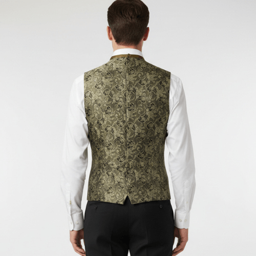 Chaleco de traje hombre dorado estampado brocado espalda mismo tejido)