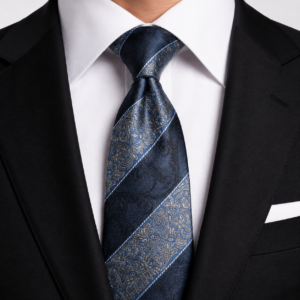 Corbata azul marino con rayas diagonales y brocado plata elegante para hombre ideal para bodas y traje formal