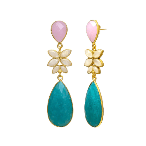 Pendientes largos piedras azul y rosa aurifera tangara