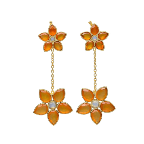 pendientes largo dorados floral piedra ambar tangara