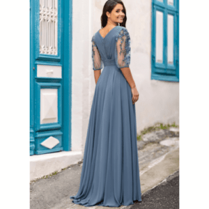 vestido de fiesta largo azul plomo con mangas abanbadas con detalles pedreria ANAIS (3)