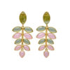 pendientes largos dorados verdes y rosa tangara