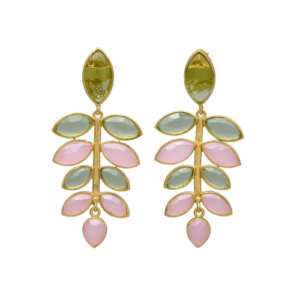 pendientes largos dorados verdes y rosa tangara