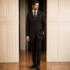 Traje de ceremonia para hombre negro con rayas burdeos ideal para novios y bodas elegantes