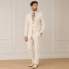 Traje de ceremonia para hombre color crudo con rayas ideal para novios e invitados de boda de verano