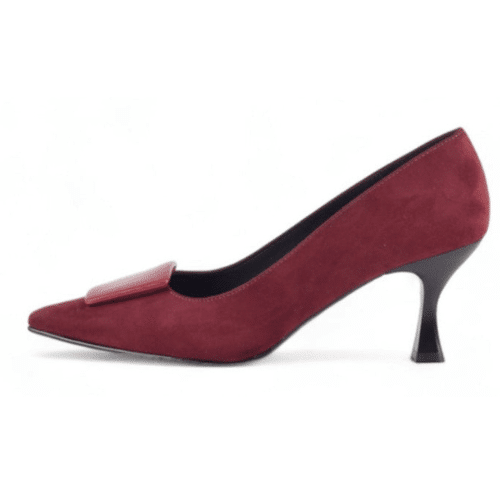 Zapatos de fiesta de ante y piel burdeos con tacón de 8 cm y suela de goma antideslizante