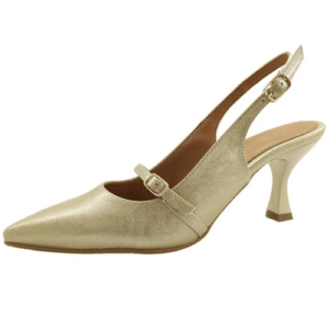 Zapato de fiesta dorado destalonado con tacón medio cómodo y diseño elegante para invitada de boda