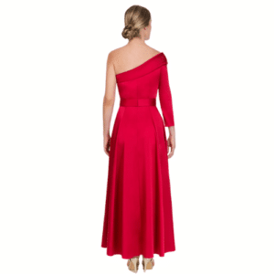 vestido de fiesta rojo largo midi escote asimetrico sonia peña 2025