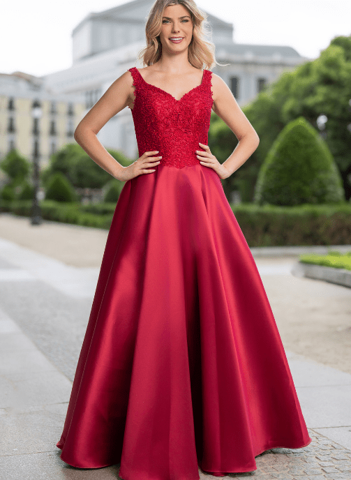 vestido de fiesta largo rojo mikado inivtada 1141 valencia