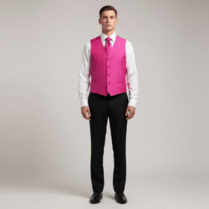 Chaleco traje fucsia seda con pantalon negro de vestir (1) min