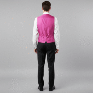 Chaleco traje fucsia seda con pantalon negro de vestir (2) min