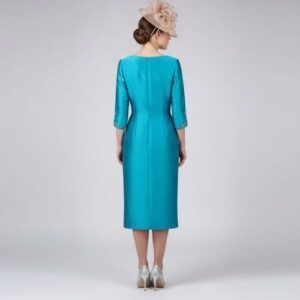 espalda Vestido de fiesta midi color turquesa linea recta invitada boda rebajas (2)