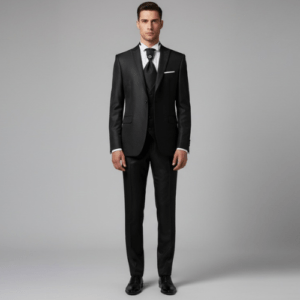Traje de Novio Ceremonia Negro con Chaleco y Corbatón