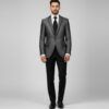 Traje de Novio Gris Plata con Negro y corbaton negro liso (1)
