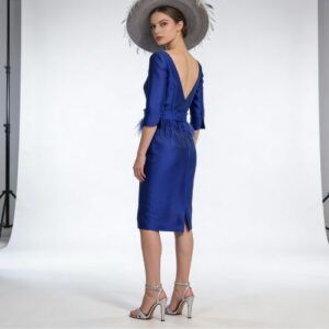Vestido de Ceremonia Azul Royal con Detalle de Plumas y Espalda en V (2)
