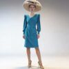 Vestido de Fiesta Azul Petróleo con Mangas Abullonadas y Espalda abierta (1)