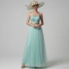 Vestido de Fiesta Largo Verde Agua con Cuerpo Bordado – Edición Especial en Oferta