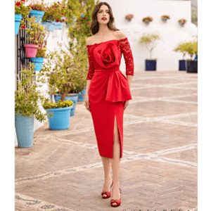 Vestido de Fiesta Midi Rojo Corte Recto Sonia Peña – Elegancia Sofisticada (1)