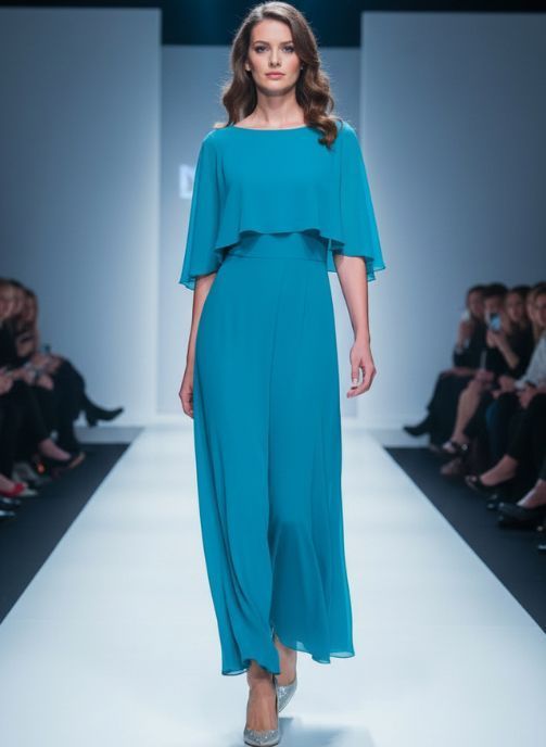 Vestido de fiesta gasa azul mar para madre de novia madrina