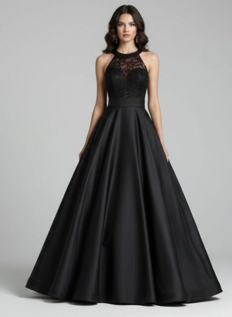 Vestido de fiesta negro largo con vuelo festeras clavariesas