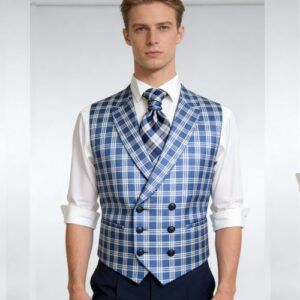 chaleco azul marino cuadros para traje novio
