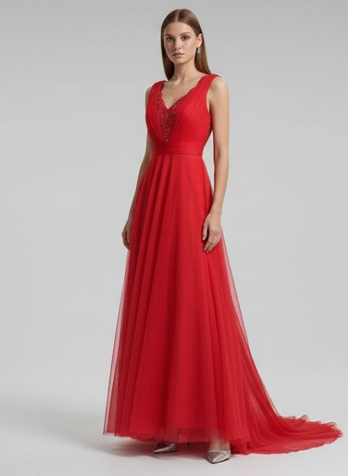 vestido de fiesta largo tejido tul escote pico inivtada boda festera