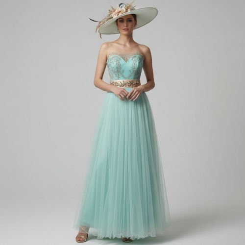 Vestido de Fiesta Largo Verde Agua con Cuerpo Bordado – Edición Especial en Oferta