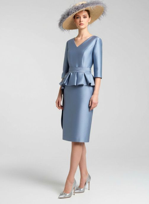 vestido de fiesta midi azul plomo para madre de novia