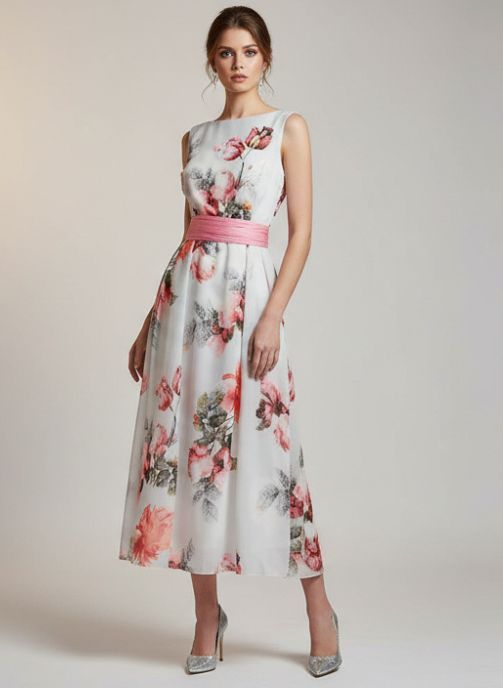 vestido de fiesta midi estampado floral organza invitada boda raquel