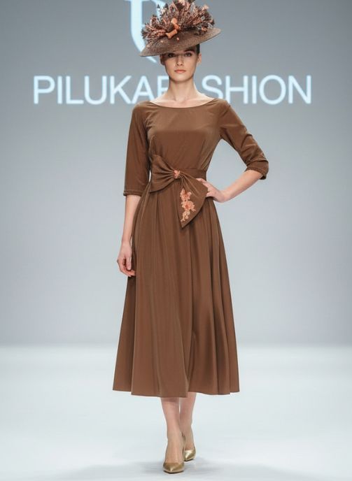 vestido de fiesta midi marron para inivtada de boda modelo elisabeth