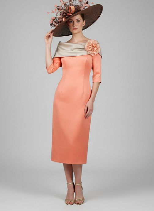 vestido de fiesta midi para invidata boda color naranja