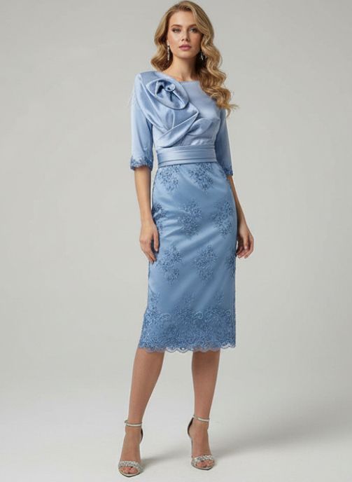 vestido de fiesta midi recto con pedreria y crep azul madrina madre novia invitada