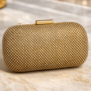 Bolso clutch dorado de fiesta con cristales brillantes ideal para bodas y eventos