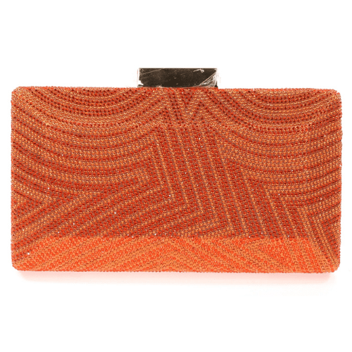 Bolso clutch de fiesta color naranja con pedrería brillante ideal para bodas y eventos