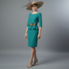 Vestido midi de fiesta verde para invitada de boda con manga francesa y detalle floral disponible en colección outlet en Valencia y venta online en España