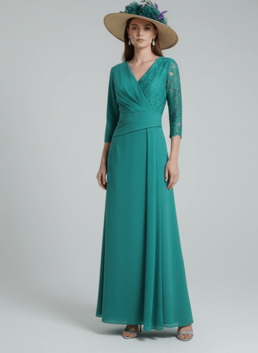 vestido largo verde invitada boda manga encaje. valencia